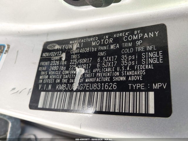 Продажа на аукционе авто 2014 Hyundai Tucson Se, vin: KM8JUCAG7EU831626, номер лота: 45803877