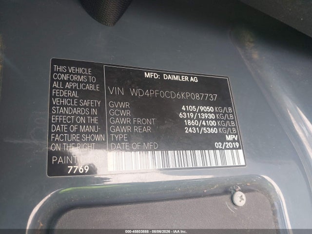 WD4PF0CD6KP087737 Mercedes-Benz Sprinter 2500 High Roof V6