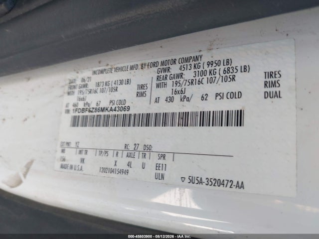 1FDBF6Z86MKA43069 Ford Transit-350 Cab