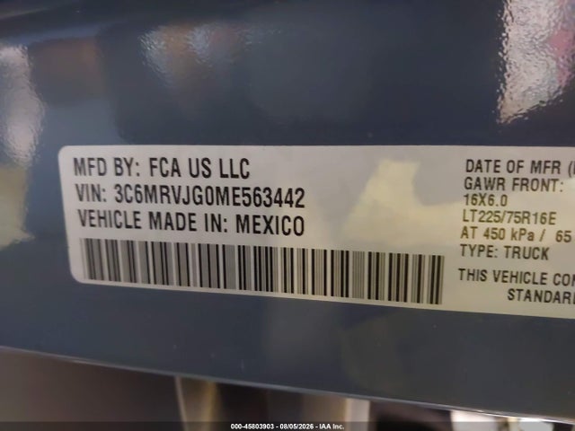 Продажа на аукционе авто 2021 Ram Promaster 3500 Cargo Van High Roof 159 Wb Ext, vin: 3C6MRVJG0ME563442, номер лота: 45803903