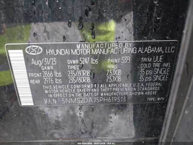 2023 Hyundai Santa Fe Sel მანქანა იყიდება აუქციონზე, vin: 5NMS2DAJ5PH619513, აუქციონის ნომერი: 45803909