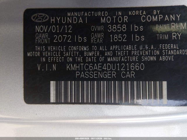 Продажа на аукционе авто 2013 Hyundai Veloster Turbo W/blue, vin: KMHTC6AE4DU121660, номер лота: 45803928