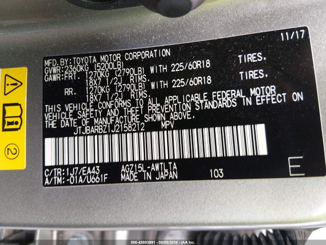 Продажа на аукционе авто 2018 Lexus Nx 300, vin: JTJBARBZ1J2158212, номер лота: 45803991