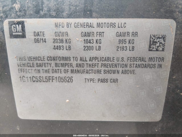 Продажа на аукционе авто 2015 Chevrolet Malibu 1lt, vin: 1G11C5SL5FF105826, номер лота: 45804034