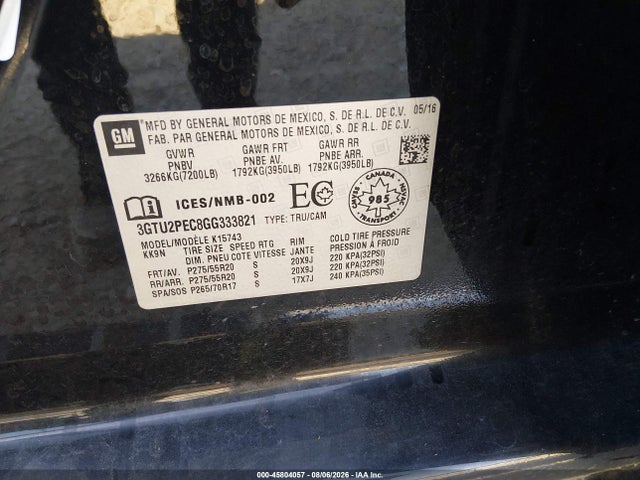 Продаж на аукціоні авто 2016 Gmc Sierra 1500 Denali, vin: 3GTU2PEC8GG333821, номер лоту: 45804057