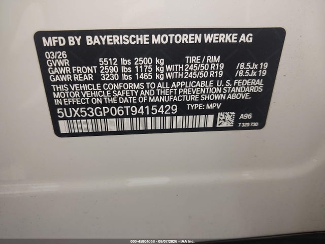 Aukcja sprzedaży 2026 Bmw X3 30 Xdrive, vin: 5UX53GP06T9415429, numer aukcji: 45804058
