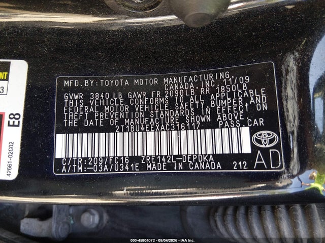 2010 Toyota Corolla Le მანქანა იყიდება აუქციონზე, vin: 2T1BU4EEXAC316117, აუქციონის ნომერი: 45804072