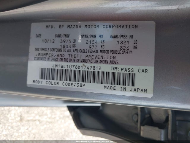 Aukcja sprzedaży 2013 Mazda Mazda3 I Sport, vin: JM1BL1U76D1747812, numer aukcji: 45804093