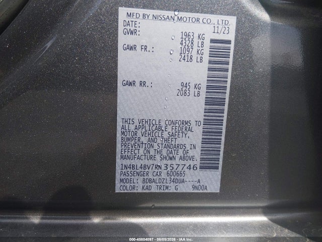 Продаж на аукціоні авто 2024 Nissan Altima S Fwd, vin: 1N4BL4BV7RN357746, номер лоту: 45804097