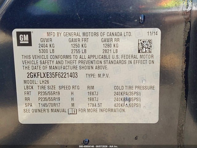Продаж на аукціоні авто 2015 Gmc Terrain Slt-1, vin: 2GKFLXE35F6221403, номер лоту: 45804146