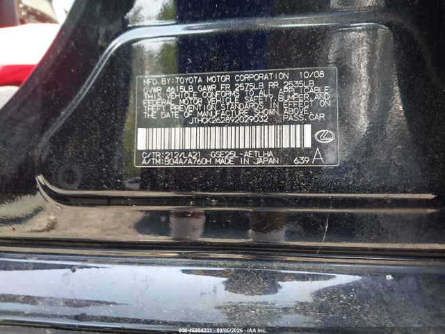 Aukcja sprzedaży 2009 Lexus Is 250, vin: JTHCK262892029032, numer aukcji: 45804231
