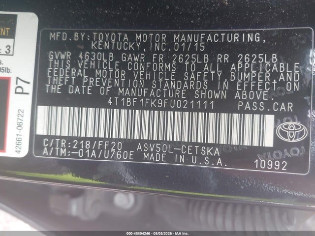 Aukcja sprzedaży 2015 Toyota Camry Se, vin: 4T1BF1FK9FU021111, numer aukcji: 45804246