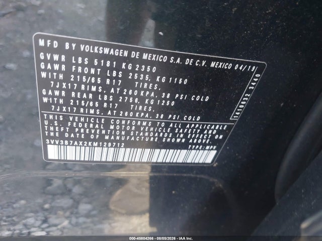 Aukcja sprzedaży 2019 Volkswagen Tiguan 2.0t Se/2.0t Sel/2.0t Sel R-line/2.0t Sel R-line Black, vin: 3VV3B7AX2KM129712, numer aukcji: 45804266
