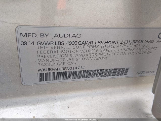 Продажа на аукционе авто 2015 Audi A4 2.0t Premium, vin: WAUBFAFL9FN014714, номер лота: 45804332