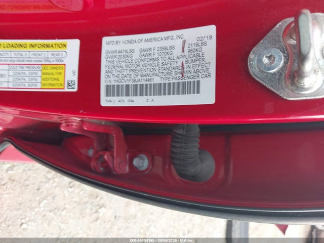45804365 :رقم المزاد ، 1HGCV1F38JA114461 vin ، 2018 Honda Accord Sport مزاد بيع