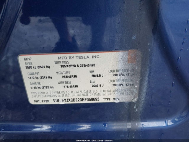 Tesla Model X 100d/75d/90d 2017 5YJXCDE23HF059693 Image 9