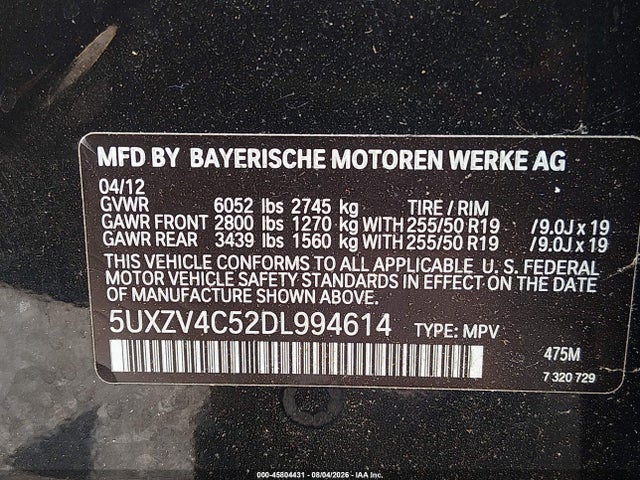 2013 Bmw X5 Xdrive35i/xdrive35i Premium/xdrive35i Sport Activity მანქანა იყიდება აუქციონზე, vin: 5UXZV4C52DL994614, აუქციონის ნომერი: 45804431