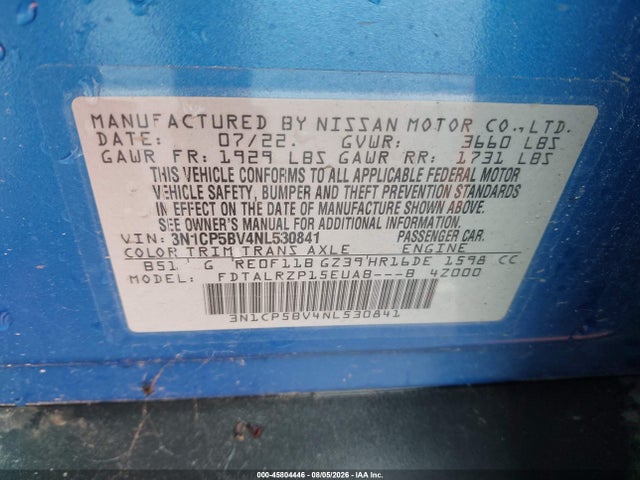 3N1CP5BV4NL530841 Nissan Kicks S Xtronic Cvt