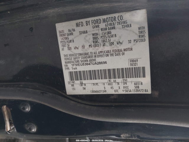 Продажа на аукционе авто 2007 Ford Explorer Sport Trac Limited, vin: 1FMEU53847UA28696, номер лота: 45804471