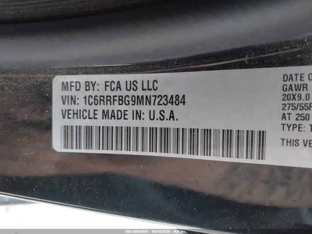 2021 Ram 1500 Big Horn  4x4 6'4 Box მანქანა იყიდება აუქციონზე, vin: 1C6RRFBG9MN723484, აუქციონის ნომერი: 45804501