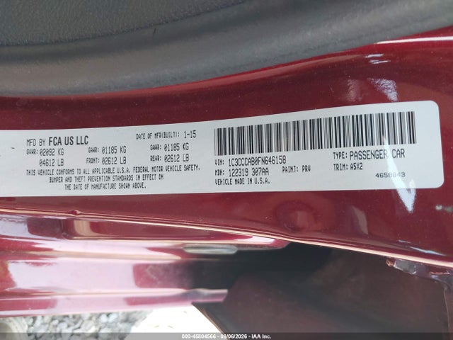 45804566 :رقم المزاد ، 1C3CCCAB0FN646158 vin ، 2015 Chrysler 200 Limited مزاد بيع
