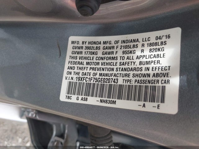 19XFC1F75GE020743 Honda Civic Ex-l