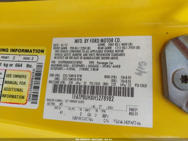 1FATP8UHXH5278982 Ford Mustang Ecoboost Premium