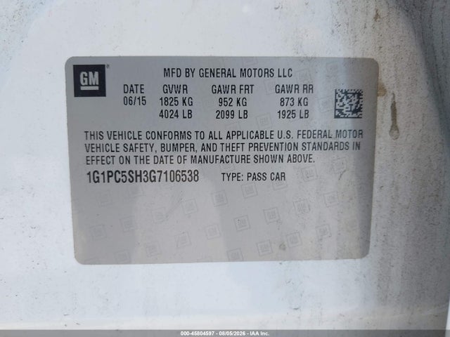 1G1PC5SH3G7106538 Chevrolet Cruze Limited Ls Auto