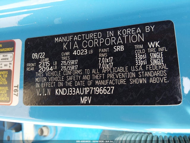 2023 Kia Soul Ex მანქანა იყიდება აუქციონზე, vin: KNDJ33AU1P7196627, აუქციონის ნომერი: 45804600