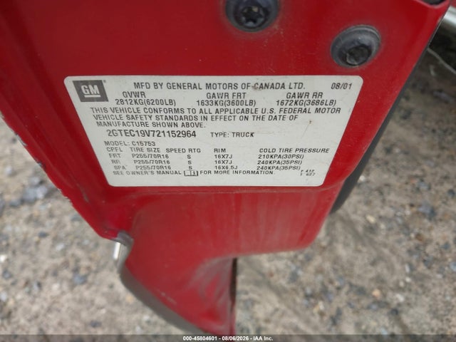 45804601 :رقم المزاد ، 2GTEC19V721152964 vin ، 2002 Gmc Sierra 1500 Sle مزاد بيع