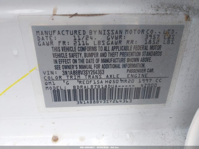 Продаж на аукціоні авто 2025 Nissan Sentra S, vin: 3N1AB8BV3SY264363, номер лоту: 45804621
