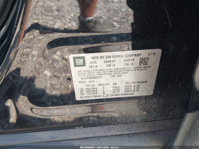 45804624 :رقم المزاد ، KL7CJPSB3KB820241 vin ، 2019 Chevrolet Trax Lt مزاد بيع