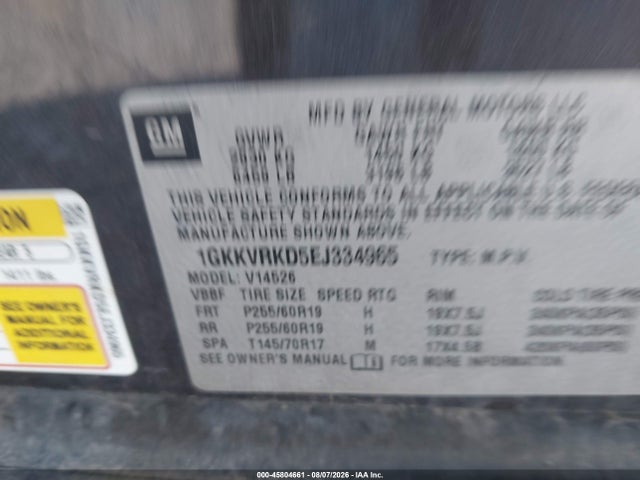 Продажа на аукционе авто 2014 Gmc Acadia Slt-1, vin: 1GKKVRKD5EJ334965, номер лота: 45804661