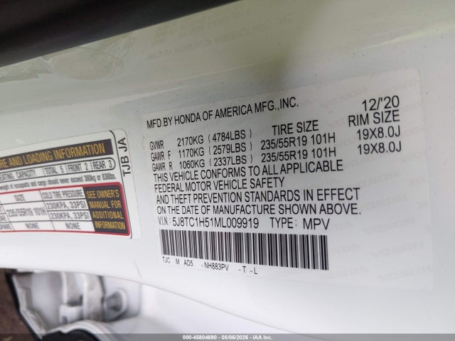 Продаж на аукціоні авто 2021 Acura Rdx Technology Package, vin: 5J8TC1H51ML009919, номер лоту: 45804690