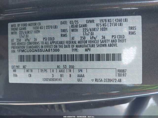 2025 Ford Escape Active მანქანა იყიდება აუქციონზე, vin: 1FMCU0GN5SUA81300, აუქციონის ნომერი: 45804705