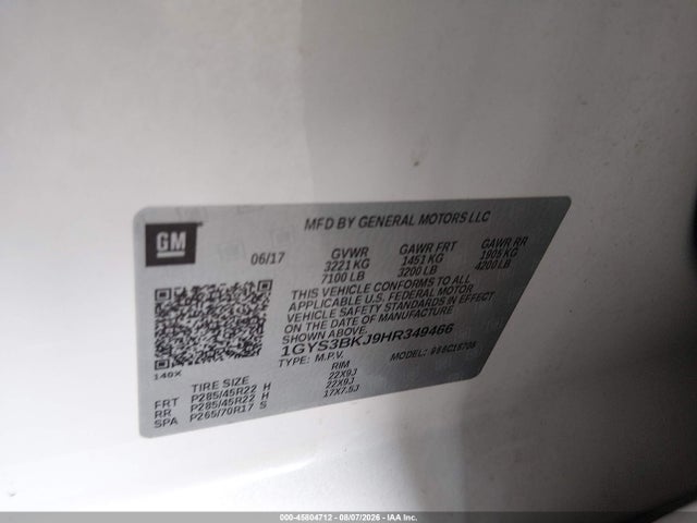 45804712 :رقم المزاد ، 1GYS3BKJ9HR349466 vin ، 2017 Cadillac Escalade Luxury مزاد بيع
