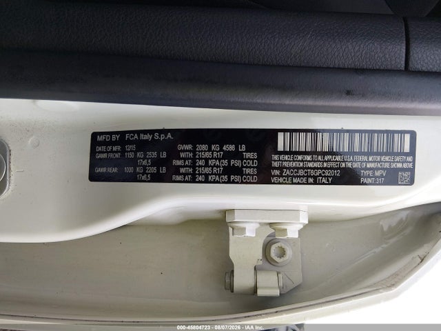 45804723 :رقم المزاد ، ZACCJBCT6GPC92012 vin ، 2016 Jeep Renegade Trailhawk مزاد بيع