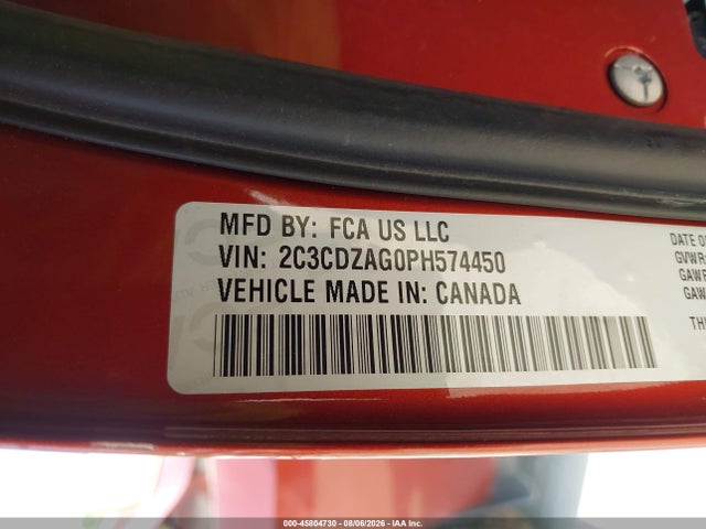 2023 Dodge Challenger Sxt მანქანა იყიდება აუქციონზე, vin: 2C3CDZAG0PH574450, აუქციონის ნომერი: 45804730