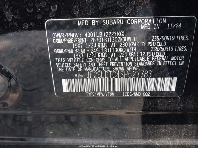 Aukcja sprzedaży 2025 Subaru Forester Touring, vin: JF2SLDTC4SH523783, numer aukcji: 45804769