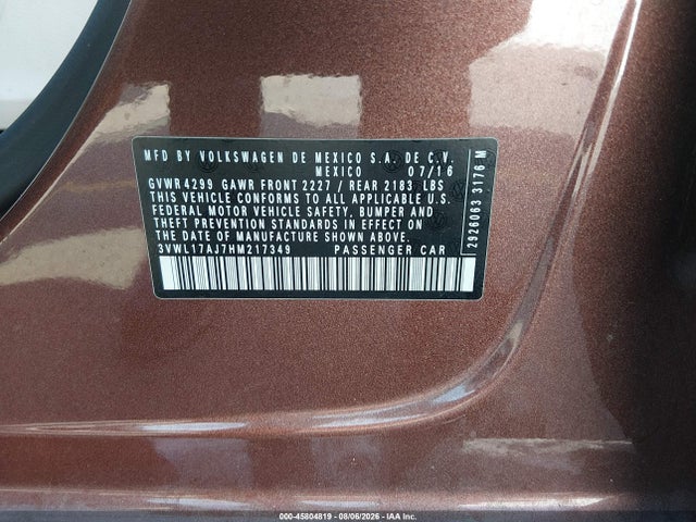 45804819 :رقم المزاد ، 3VWL17AJ7HM217349 vin ، 2017 Volkswagen Jetta 1.8t Sel مزاد بيع