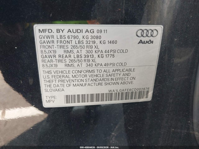 Aukcja sprzedaży 2012 Audi Q7 3.0t Premium, vin: WA1LGAFE6CD002876, numer aukcji: 45804826