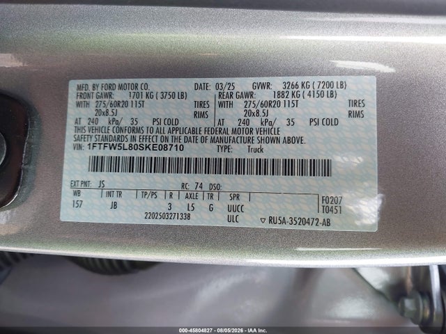 Ford F-150 Lariat 2025 1FTFW5L80SKE08710 Image 9