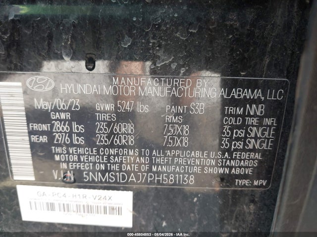 Продаж на аукціоні авто 2023 Hyundai Santa Fe Se, vin: 5NMS1DAJ7PH581138, номер лоту: 45804853