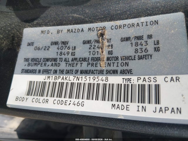 Aukcja sprzedaży 2022 Mazda Mazda3 Select, vin: JM1BPAKL7N1519548, numer aukcji: 45804855
