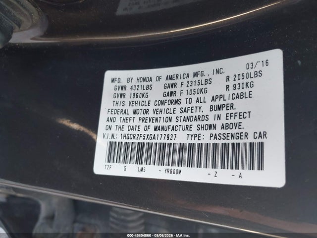 1HGCR2F5XGA177937 Honda Accord Sport