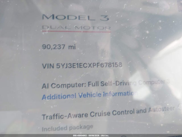 45804863 :رقم المزاد ، 5YJ3E1ECXPF678158 vin ، 2023 Tesla Model 3 Performance Dual Motor All-wheel Drive مزاد بيع