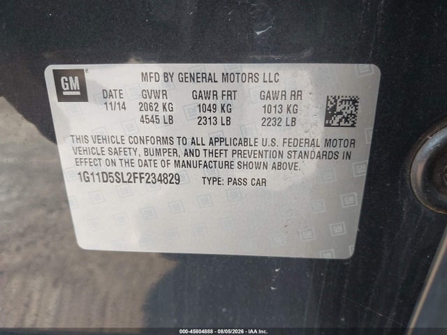 Aukcja sprzedaży 2015 Chevrolet Malibu 2lt, vin: 1G11D5SL2FF234829, numer aukcji: 45804888