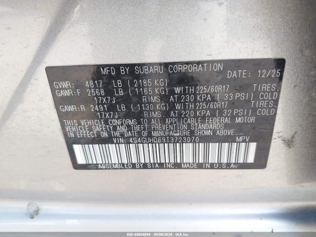 45804894 :رقم المزاد ، 4S4GUHD69T3723070 vin ، 2026 Subaru Crosstrek Premium مزاد بيع