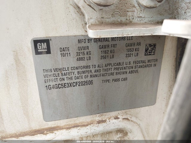 2012 Buick Lacrosse Leather Group მანქანა იყიდება აუქციონზე, vin: 1G4GC5E3XCF202606, აუქციონის ნომერი: 45804966