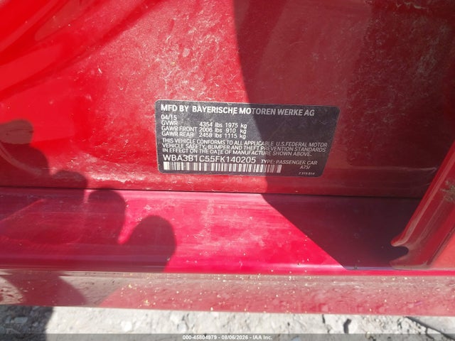 45804979 :رقم المزاد ، WBA3B1C55FK140205 vin ، 2015 Bmw 320i مزاد بيع